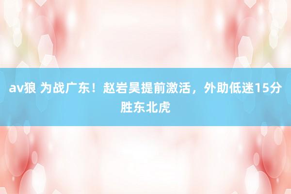 av狼 为战广东！赵岩昊提前激活，外助低迷15分胜东北虎